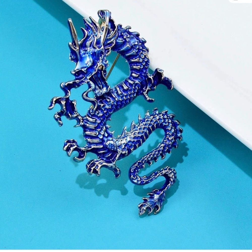 Blue Dragon Enamel Brooch